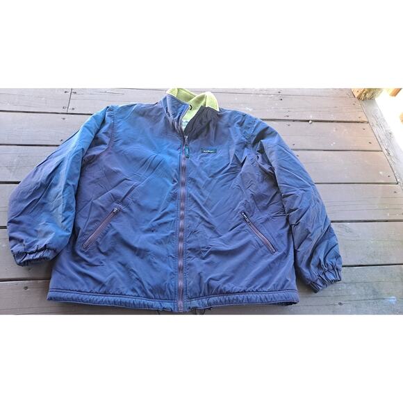 Vtg LL Bean Warm Up Lime Green Full Zip Made In USA Fleece Lined Jacket L Purple - Picture 1 of 7